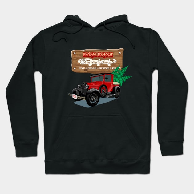 Farm Fresh Christmas Trees retro poster Hoodie by Mechanik